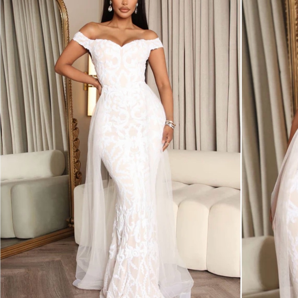 Fashion Nova White Off-Shoulder Wedding Gown